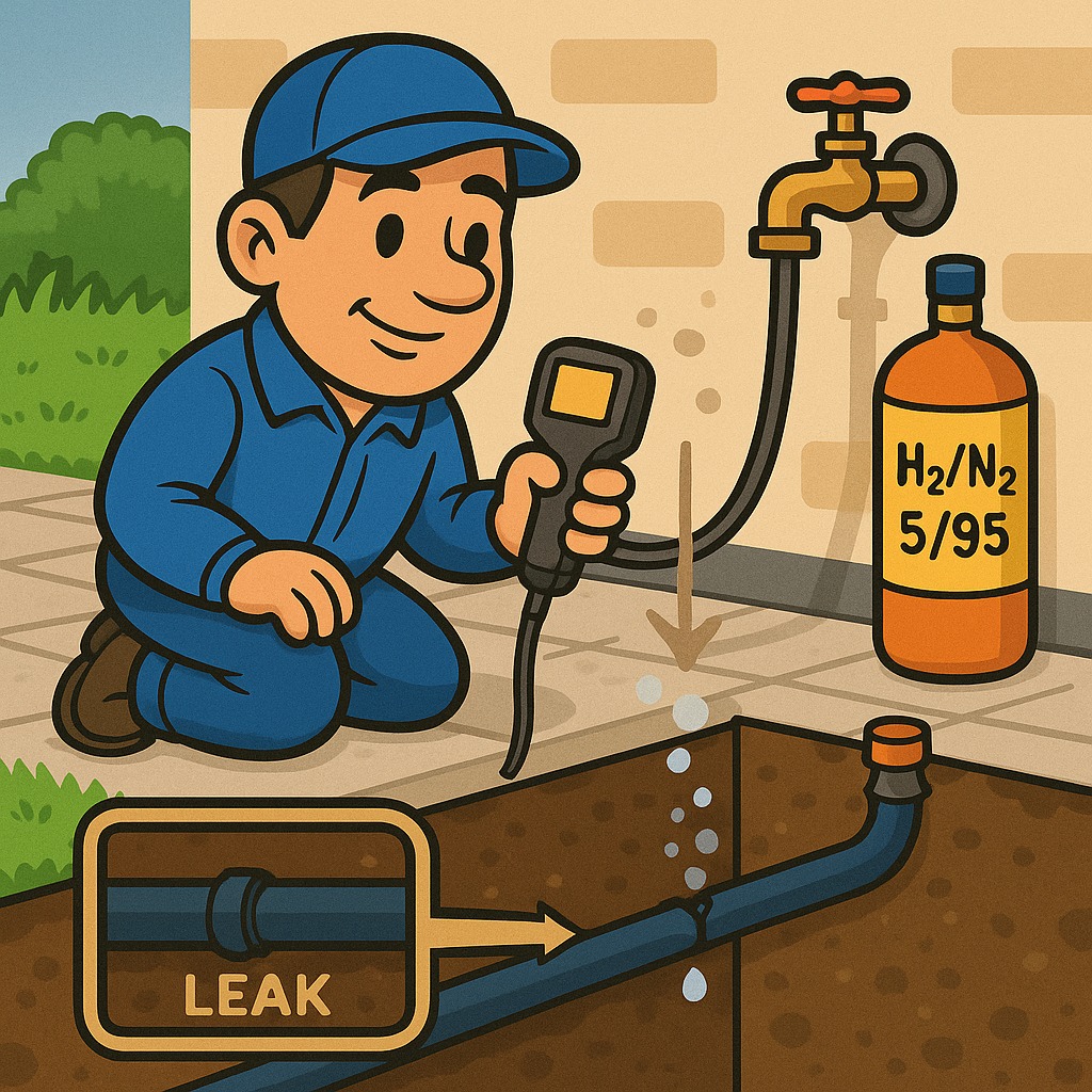 Engineer using thermal imaging camera to detect hidden leaks behind walls