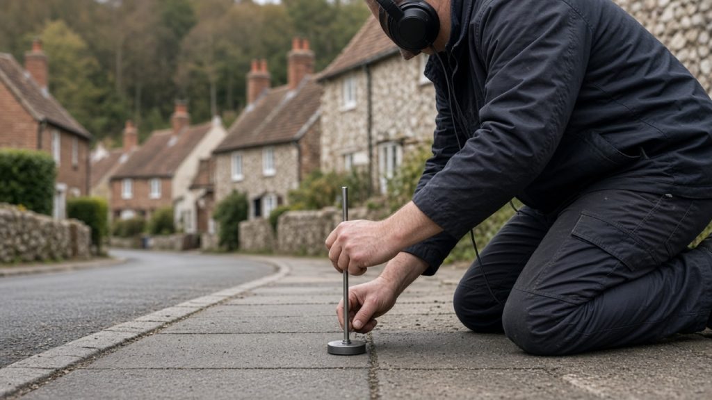 Acoustic leak detection on a driveway outside a Buckinghamshire house