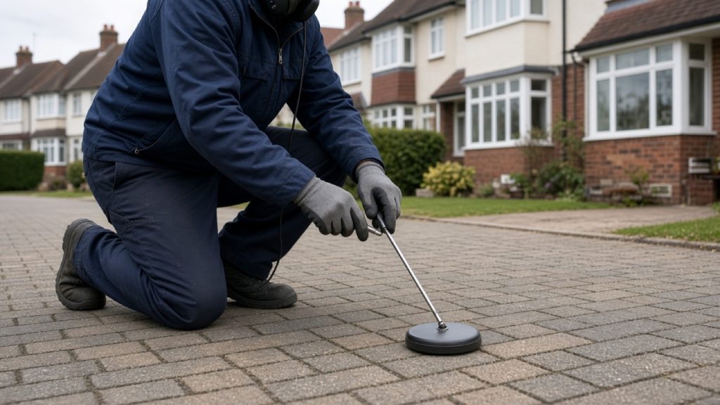 Acoustic leak detection on a driveway outside a Essex house