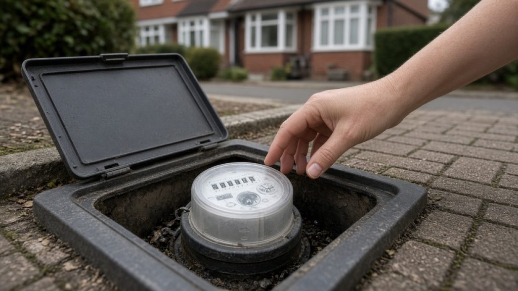 Water meter chamber at the boundary of a Essex house