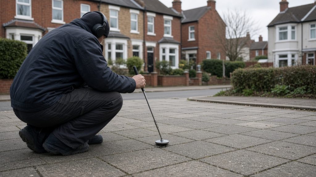 Acoustic leak detection on a driveway outside a Hertfordshire house